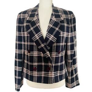 Breckenridge Womens Vintage Navy and Light Pink Plaid Blazer Size 4